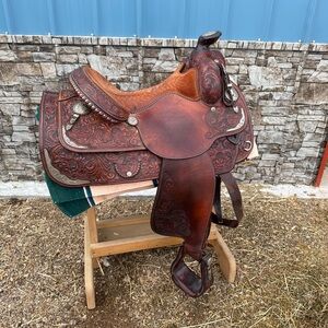 Vintage Circle Y Intricately Carved Leather Saddle